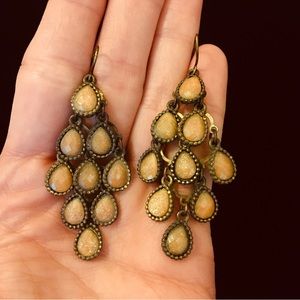 Vintage Boho Shimmery Yellow Orange Dangle Earrings